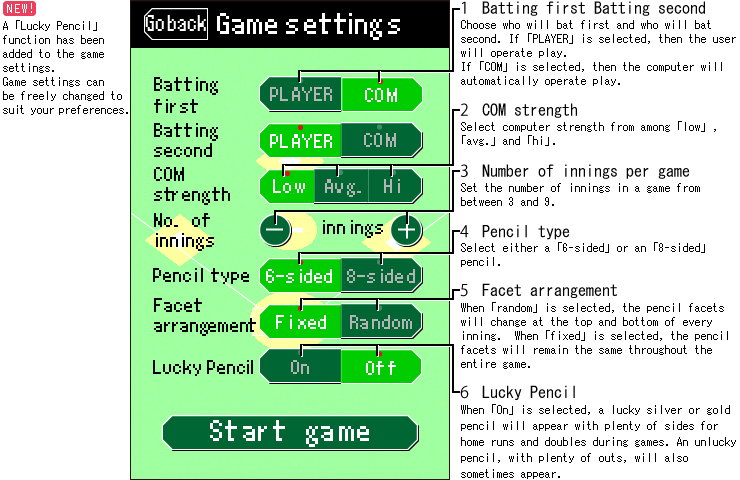 Game settings Game settings